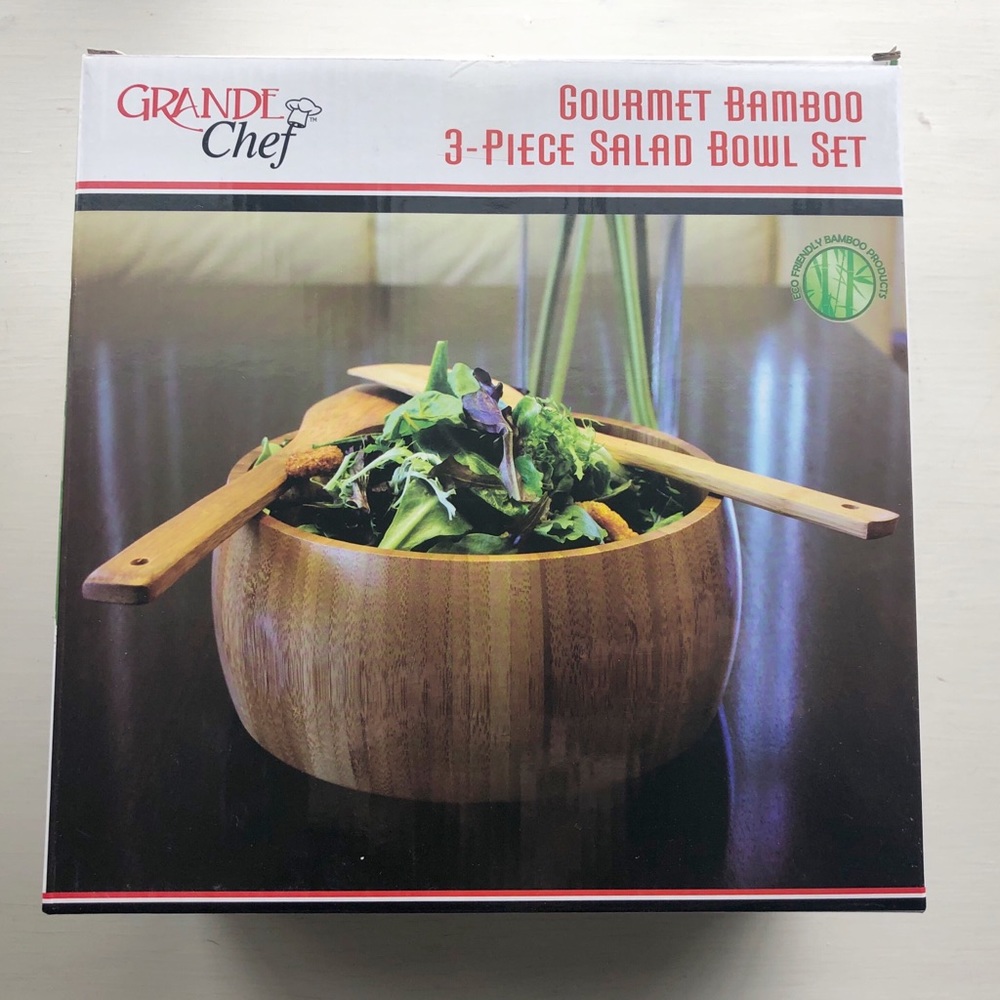 Bamboo 3-piece Salad Bowl Set NWT - Picture 4 of 5